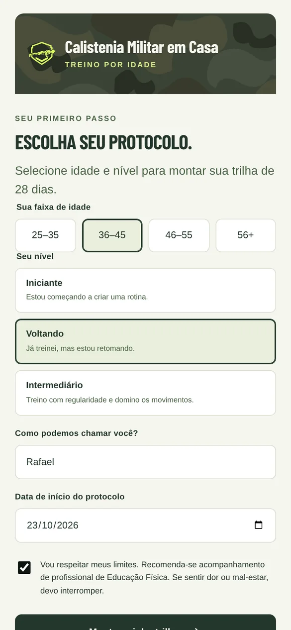 Tela real: escolha seu protocolo